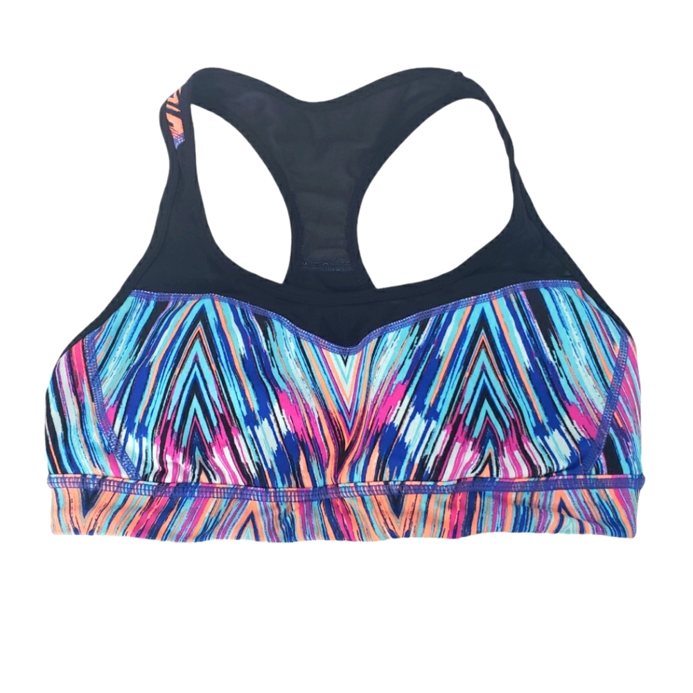 ZELLA Blue Pink Marble Print Sports Bra Activewear Size Small Mesh Straps Padded